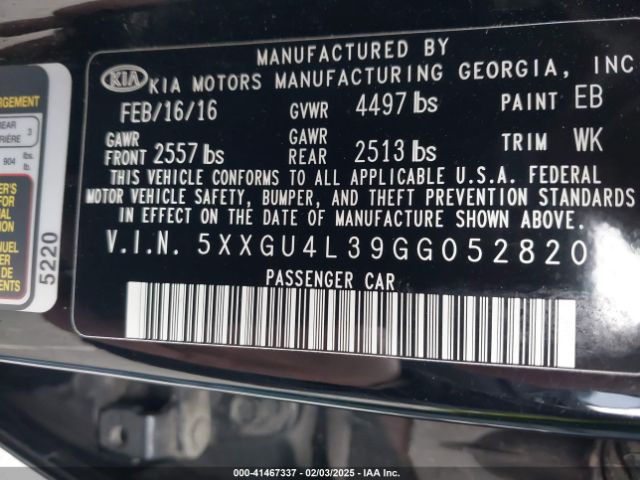 2016 KIA OPTIMA 5XXGU4L39GG052820 Photo 8