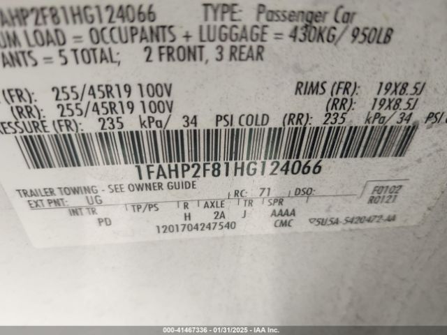 1FAHP2F81HG124066 Ford Taurus Limited