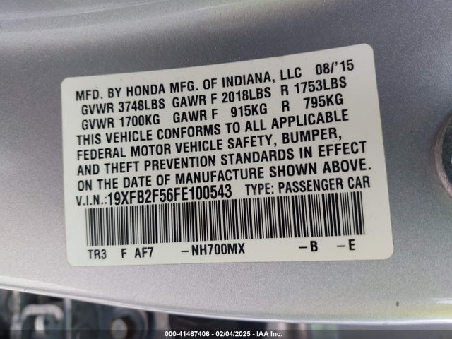 Honda Civic Lx 2015 19XFB2F56FE100543 Image 9