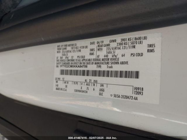 1FTYE2CMXKKA84706 Ford Transit-150