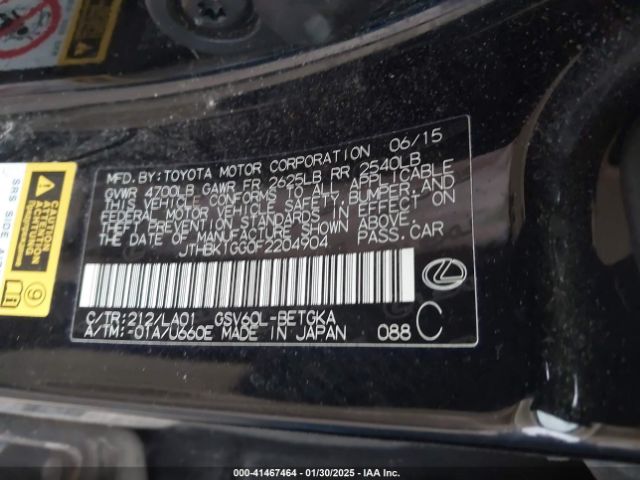 JTHBK1GG0F2204904 Lexus ES 350