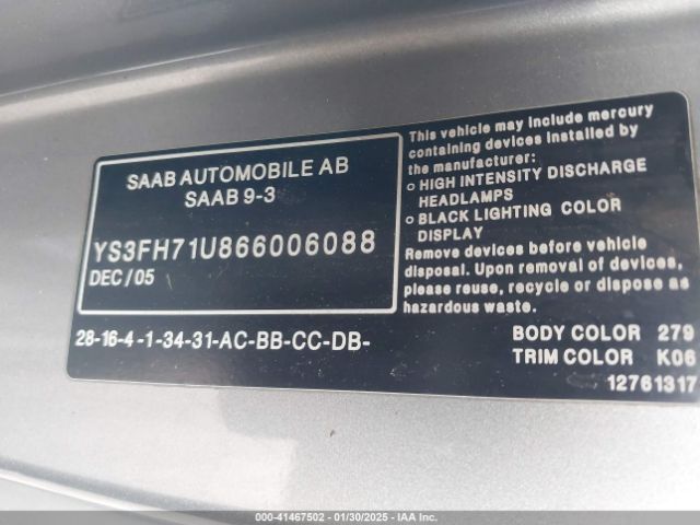 2006 SAAB 9-3 YS3FH71U866006088 Photo 8