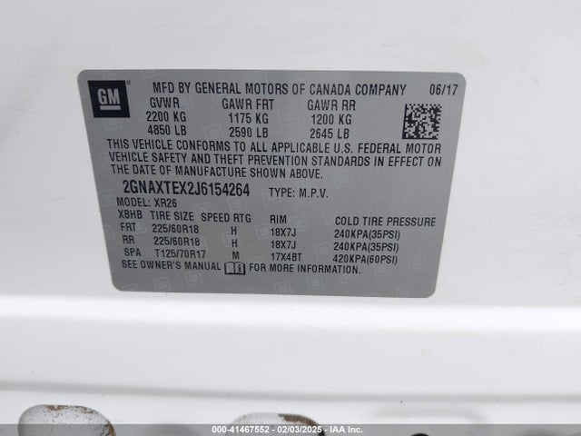 2GNAXTEX2J6154264 Chevrolet EQUINOX LT