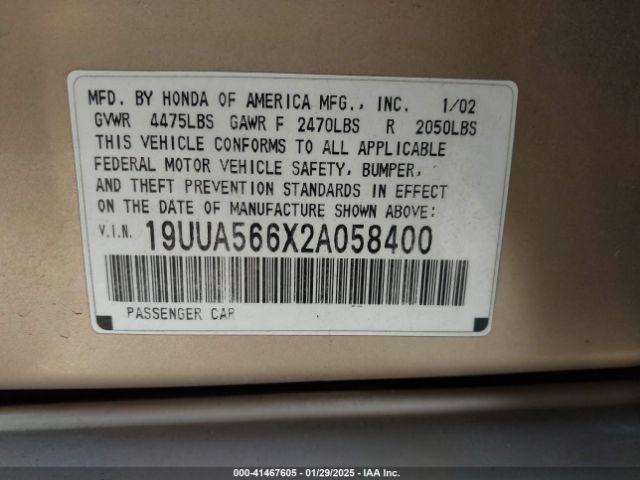 2002 ACURA TL 19UUA566X2A058400 Photo 8