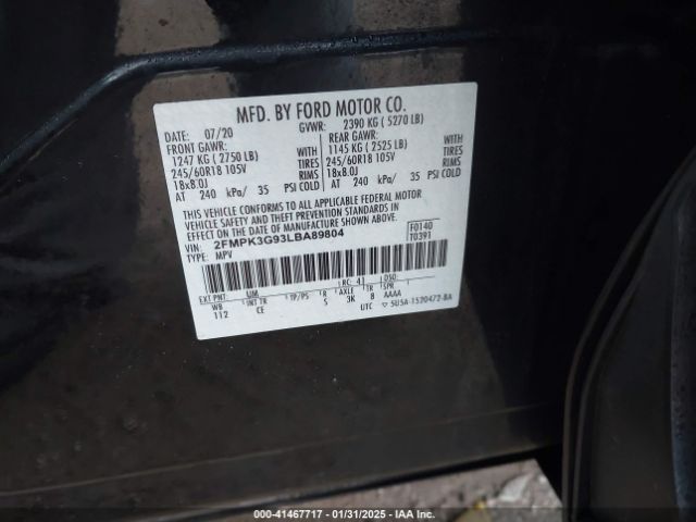 2FMPK3G93LBA89804 Ford EDGE SE