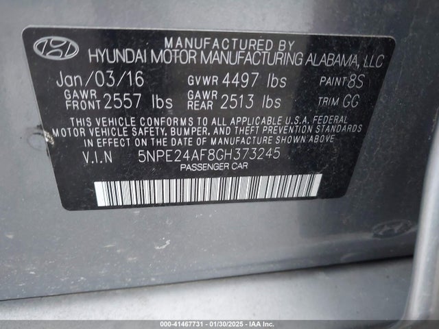 5NPE24AF8GH373245 Hyundai SONATA SE