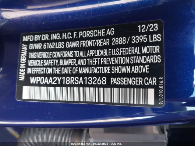 2024 PORSCHE TAYCAN WP0AA2Y18RSA13268 Photo 8