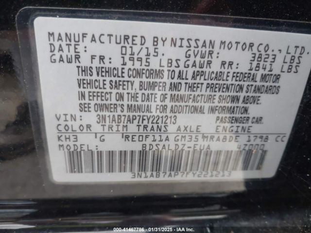 3N1AB7AP7FY221213 Nissan Sentra Fe+ S/s/sl/sr/sv