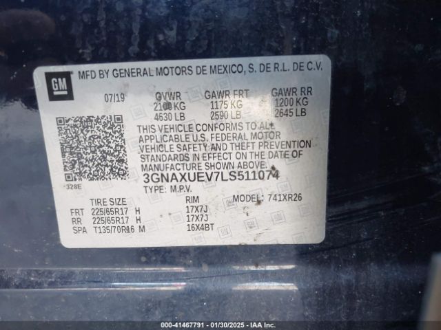 3GNAXUEV7LS511074 Chevrolet Equinox Awd Lt 1.5l Turbo