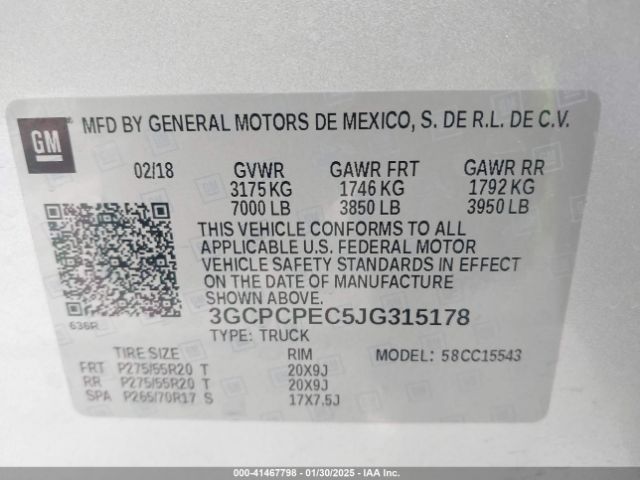 3GCPCPEC5JG315178 Chevrolet Silverado C1500 Custom