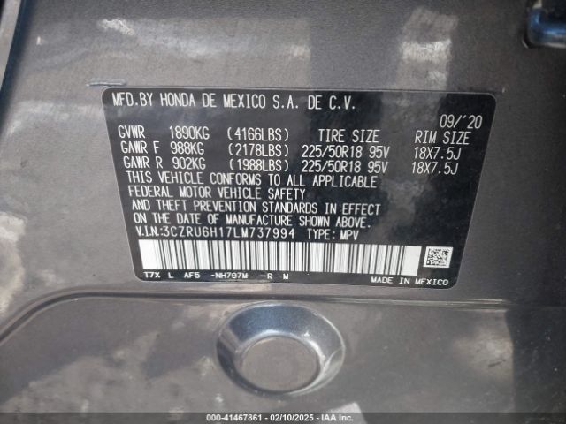 3CZRU6H17LM737994 Honda Hr-v Awd Sport