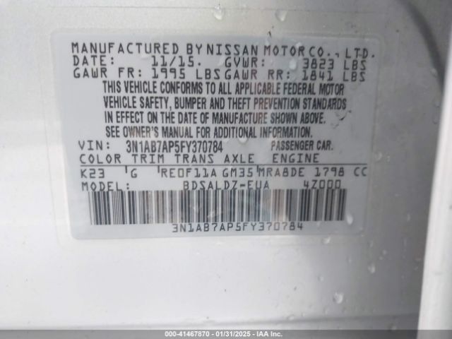 3N1AB7AP5FY370784 Nissan SENTRA SV