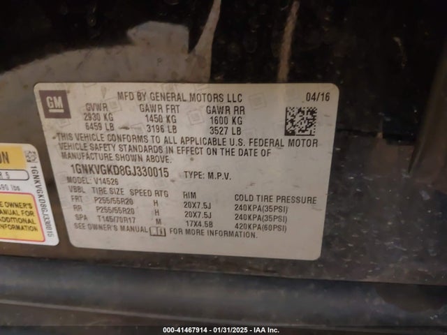 1GNKVGKD8GJ330015 Chevrolet Traverse 1lt