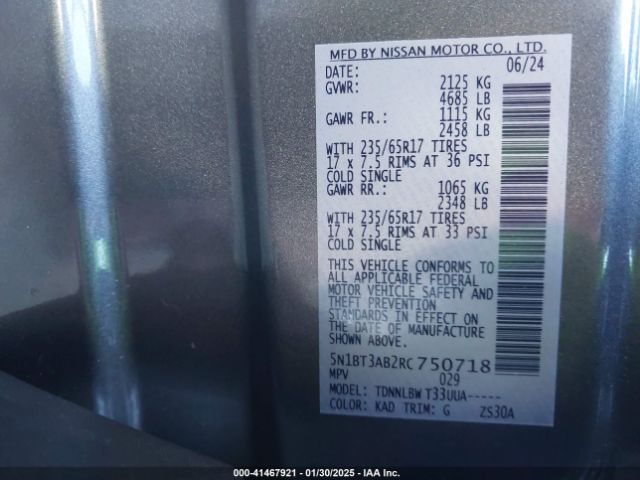 5N1BT3AB2RC750718 Nissan Rogue S Intelligent Awd