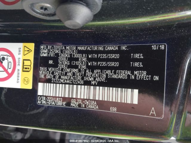 2T2ZZMCA4KC122406 Lexus RX 350