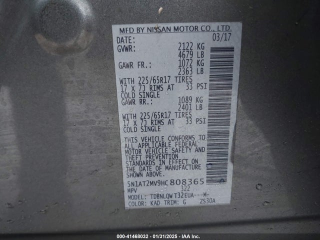 Nissan ROGUE SV 2017 5N1AT2MV9HC808365 Image 9