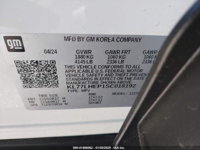KL77LHEP1SC018192 Chevrolet Trax Fwd Lt