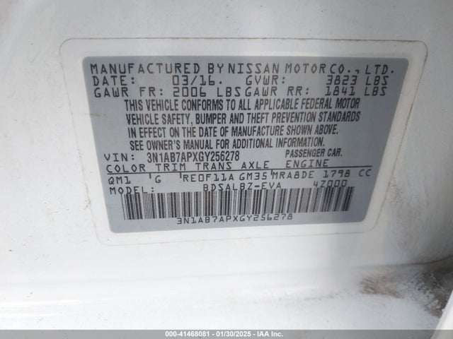 Nissan SENTRA S 2016 3N1AB7APXGY256278 Image 9