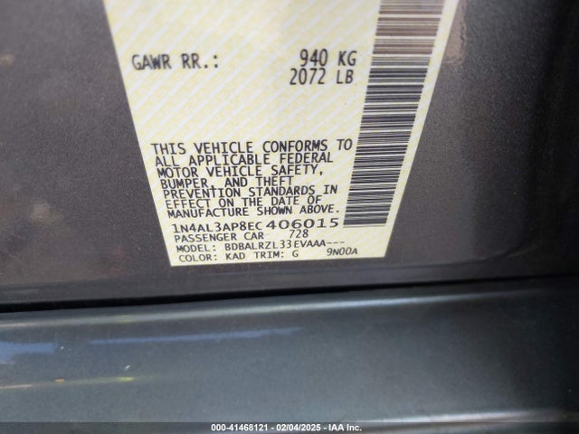 1N4AL3AP8EC406015 Nissan Altima 2.5/2.5 S/2.5 Sl/2.5 Sv
