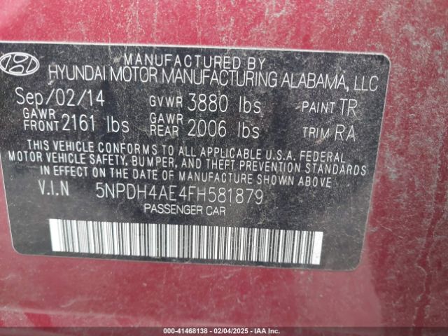 5NPDH4AE4FH581879 Hyundai ELANTRA SE
