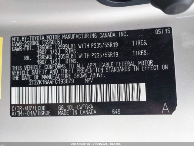 2T2ZK1BA4FC193079 Lexus RX 350