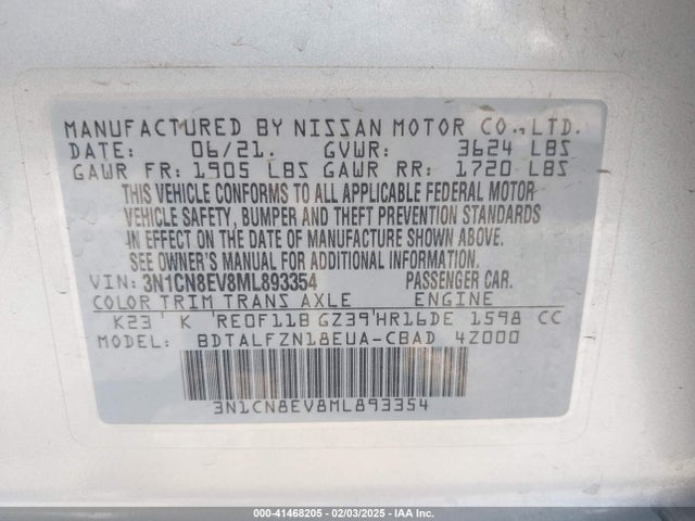 Nissan Versa Sv Xtronic Cvt 2021 3N1CN8EV8ML893354 Image 9