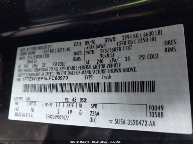 1FTEW1EP5LFC80970 Ford F-150 Xlt