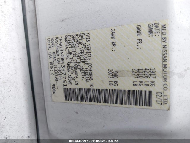 Nissan Altima 2.5 S 2017 1N4AL3AP0HN337751 Image 9