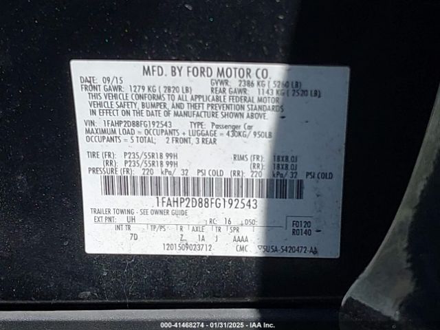 1FAHP2D88FG192543 Ford TAURUS SE