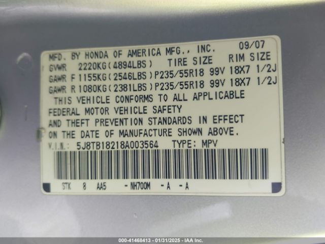 2008 ACURA RDX 5J8TB18218A003564 Photo 8