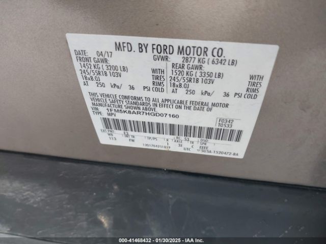 1FM5K8AR7HGD07160 Ford Police Interceptor