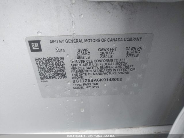 2G11Z5SA6K9143002 Chevrolet IMPALA LT