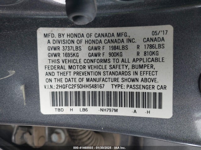 Honda Civic Lx 2017 2HGFC2F50HH548167 Image 8