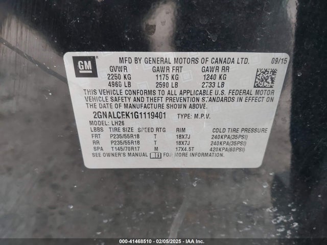 Chevrolet EQUINOX LT 2016 2GNALCEK1G1119401 Image 9
