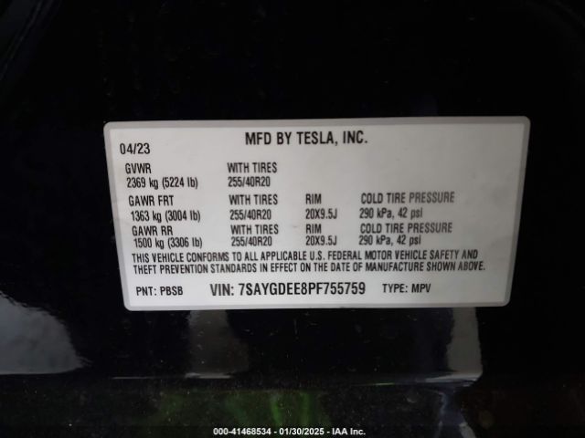 7SAYGDEE8PF755759 Tesla Model Y Awd/long Range Dual Motor All-wheel Drive