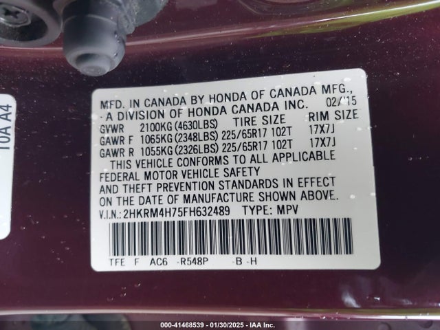 Honda Cr-v Ex-l 2015 2HKRM4H75FH632489 Image 9