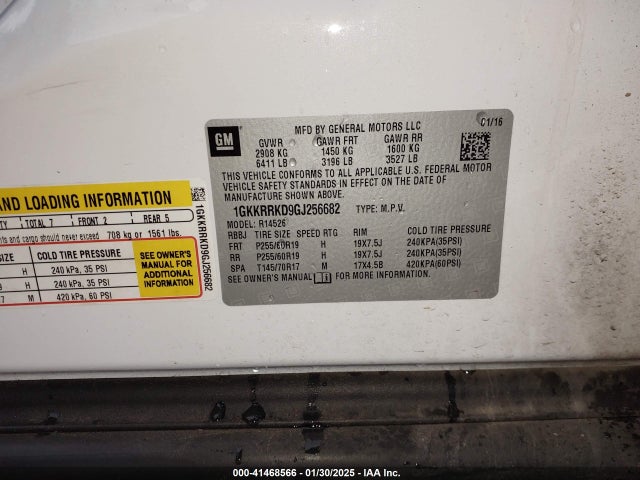 1GKKRRKD9GJ256682 GMC Acadia Slt-1