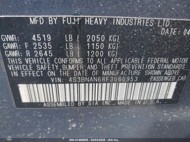 4S3BNAN68F3060953 Subaru Legacy 2.5i Limited