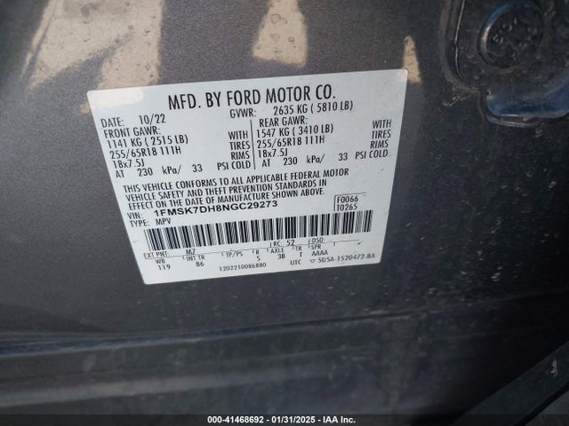 Ford EXPLORER XLT 2022 1FMSK7DH8NGC29273 Image 9