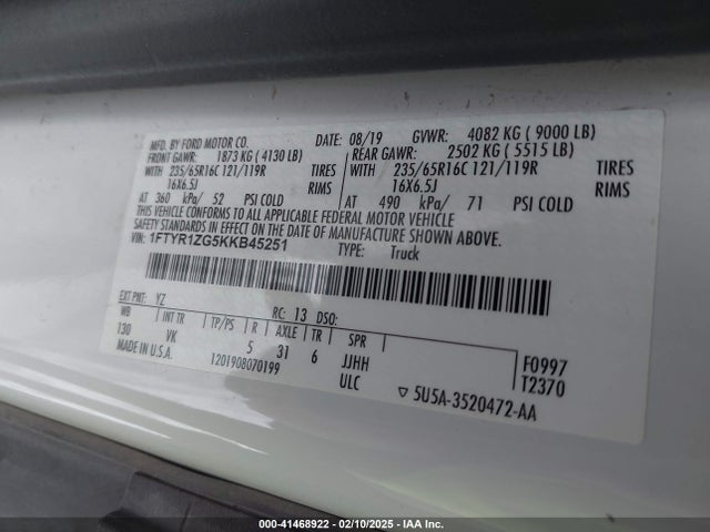 Ford Transit-250 2019 1FTYR1ZG5KKB45251 Image 9