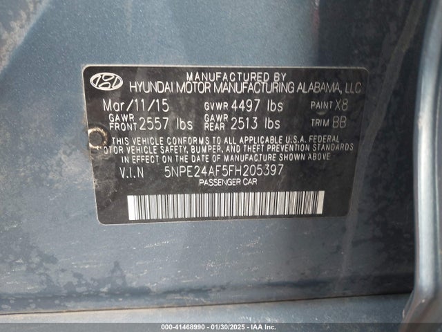 Hyundai SONATA SE 2015 5NPE24AF5FH205397 Image 9