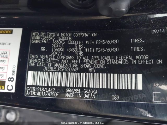 JTEBU5JR5F5209491 Toyota 4runner Limited
