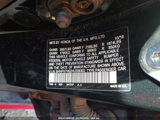 SHHFK7H52HU206302 Honda CIVIC EX