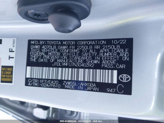 JTDL9MFU7N3040392 Toyota Prius Xle Awd-e