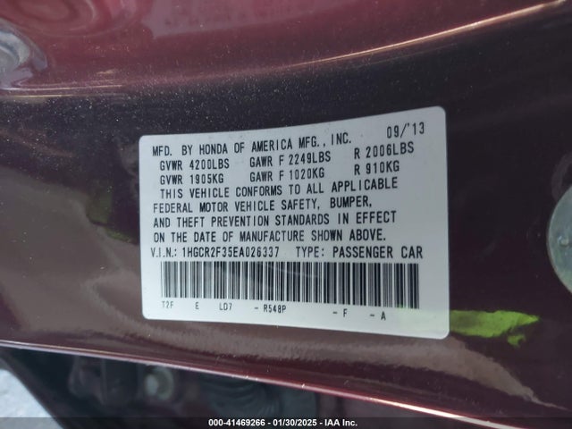 Honda ACCORD LX 2014 1HGCR2F35EA026337 Image 9
