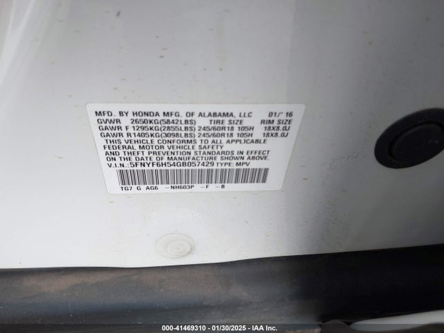5FNYF6H54GB057429 Honda Pilot Ex-l