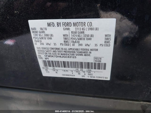 1FM5K7DH6JGC63123 Ford 2.3l gtdi