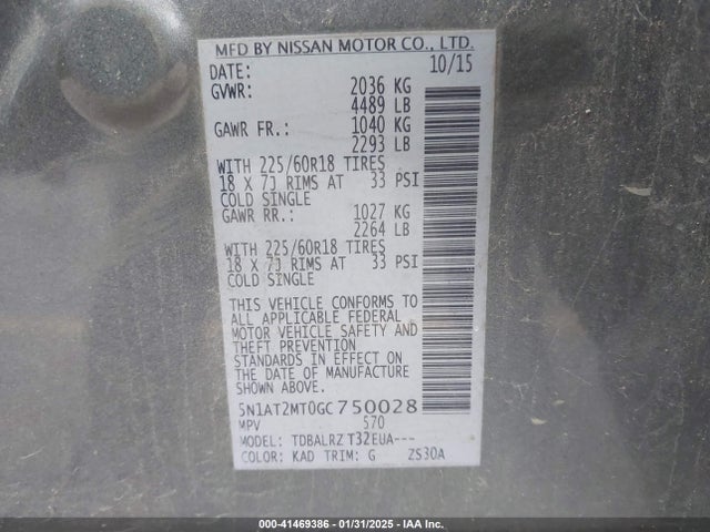Nissan Rogue Sl 2016 5N1AT2MT0GC750028 Image 9