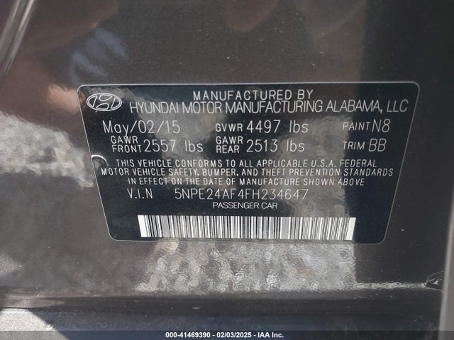 Hyundai SONATA SE 2015 5NPE24AF4FH234647 Image 9