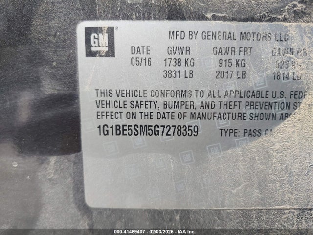1G1BE5SM5G7278359 Chevrolet Cruze Lt Auto